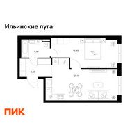Планировка однокомнатной(квартира) площадью 46.19 квадратных метров в “ЖК Ильинские луга”
