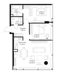 Планировка двухкомнатной(квартира) площадью 81.5 квадратных метров в ЖК “ЖК Слава”