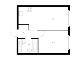 Планировка однокомнатной(квартира) площадью 37.7 квадратных метров в “ЖК Барклая 6”
