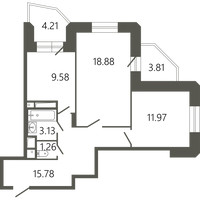 Планировка двухкомнатной(квартира) площадью 64.61 квадратных метров в “ЖК Советская 18”