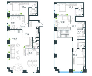 Планировка 4+ комнатной(квартира) площадью 181.3 квадратных метров в ЖК “ЖК Level Мичуринский”