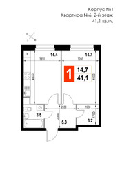 Планировка однокомнатной(квартира) площадью 41.1 квадратных метров в ЖК “ЖК Мытищи Сити”