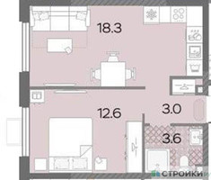 Планировка однокомнатной(квартира) площадью 37.5 квадратных метров в “ЖК Лучи-2”