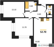 Планировка двухкомнатной(квартира) площадью 52.7 квадратных метров в “ЖК МАРК”
