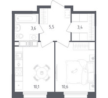 Планировка однокомнатной(квартира) площадью 33.2 квадратных метров в “ЖК Ольховый Квартал”