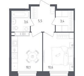 Планировка однокомнатной(квартира) площадью 33.2 квадратных метров в ЖК “ЖК Ольховый Квартал”