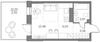 Планировка студии(квартира) площадью 29.6 квадратных метров в “ЖК Аквилон Beside 2.0”