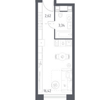 Планировка студии(апартаменты) площадью 22.38 квадратных метров в “ЖК Пятницкое 58 (Перец)”