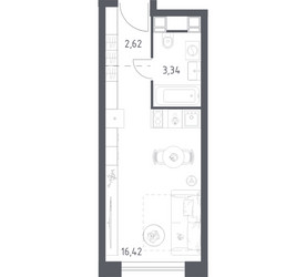 Планировка студии(апартаменты) площадью 22.38 квадратных метров в ЖК “ЖК Пятницкое 58 (Перец)”