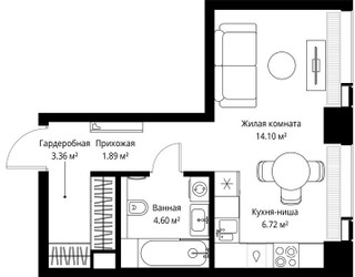 Планировка студии(квартира) площадью 30.67 квадратных метров в ЖК “ЖК Веер”