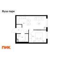 Планировка однокомнатной(квартира) площадью 32.3 квадратных метров в “ЖК Яуза Парк (Мытищи)”