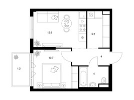 Планировка однокомнатной(квартира) площадью 37.7 квадратных метров в “ЖК Кавказский бульвар 51”