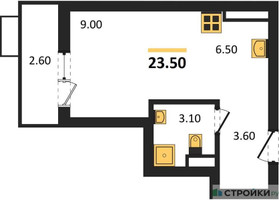 Планировка студии(квартира) площадью 23.5 квадратных метров в “ЖК Родные кварталы”