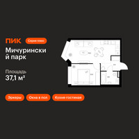 Планировка однокомнатной(квартира) площадью 37.1 квадратных метров в “ЖК Мичуринский Парк”