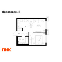 Планировка однокомнатной(квартира) площадью 34.6 квадратных метров в “ЖК Ярославский”