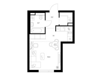 Планировка студии(квартира) площадью 28.1 квадратных метров в ЖК “ЖК Саларьево парк”