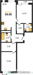 Планировка двухкомнатной(квартира) площадью 59 квадратных метров в ЖК “ЖК Новая Щербинка”