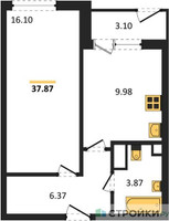 Планировка однокомнатной(квартира) площадью 37.87 квадратных метров в “ЖК Светлый мир БиоПолис”