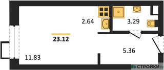 Планировка студии(апартаменты) площадью 23.12 квадратных метров в “ЖК N’ICE LOFT (Найс Лофт)”