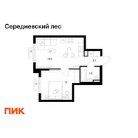 Планировка однокомнатной(квартира) площадью 37.8 квадратных метров в “ЖК Середневский лес”