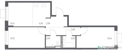 Планировка двухкомнатной(квартира) площадью 59.3 квадратных метров в ЖК “ЖК Прибрежный Парк”