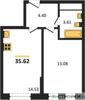 Планировка однокомнатной(квартира) площадью 35.62 квадратных метров в “ЖК Дюна”