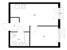 Планировка однокомнатной(квартира) площадью 32.6 квадратных метров в “ЖК Ильинские луга”