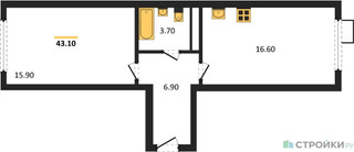 Планировка однокомнатной(квартира) площадью 42.3 квадратных метров в “ЖК Ново-Молоково”