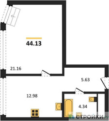 Планировка однокомнатной(апартаменты) площадью 44.13 квадратных метров в ЖК “ЖК Insider (Инсайдер)”