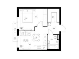 Планировка однокомнатной(квартира) площадью 36.4 квадратных метров в “ЖК Саларьево парк”