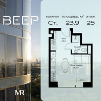 Планировка студии(квартира) площадью 23.9 квадратных метров в “ЖК Веер”