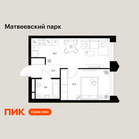 Планировка однокомнатной(квартира) площадью 34.7 квадратных метров в “ЖК Матвеевский парк”