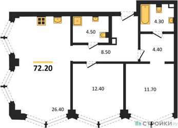 Планировка двухкомнатной(квартира) площадью 72.2 квадратных метров в ЖК “ЖК ЗИЛАРТ”