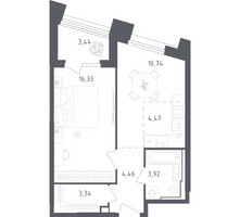 Планировка однокомнатной(апартаменты) площадью 46.7 квадратных метров в “ЖК Скай Спутник”