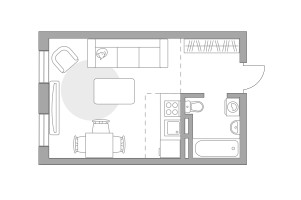Планировка студии(квартира) площадью 27.6 квадратных метров в “ЖК Аникеевский”
