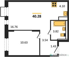 Планировка однокомнатной(квартира) площадью 40.28 квадратных метров в “ЖК Пятницкие луга”