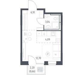 Планировка студии(квартира) площадью 26.59 квадратных метров в ЖК “ЖК Богдановский Лес”