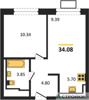 Планировка однокомнатной(квартира) площадью 34.08 квадратных метров в “ЖК Богдановский Лес”