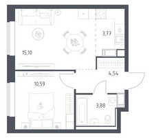 Планировка однокомнатной(квартира) площадью 37.8 квадратных метров в “ЖК Томилино Парк”