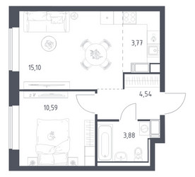 Планировка однокомнатной(квартира) площадью 37.8 квадратных метров в ЖК “ЖК Томилино Парк”