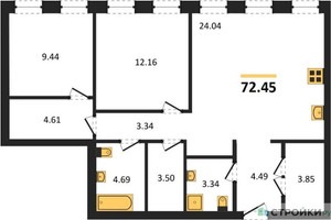Планировка двухкомнатной(квартира) площадью 72.45 квадратных метров в “ЖК Insider (Инсайдер)”