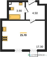 Планировка студии(квартира) площадью 25.7 квадратных метров в “ЖК Лучи-2”