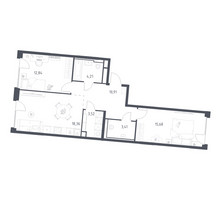 Планировка двухкомнатной(квартира) площадью 68.93 квадратных метров в “ЖК Квартал на воде (Графика на воде)”