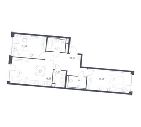 Планировка двухкомнатной(квартира) площадью 68.93 квадратных метров в ЖК “ЖК Квартал на воде (Графика на воде)”