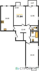 Планировка трехкомнатной(квартира) площадью 77.84 квадратных метров в “ЖК Остафьево”