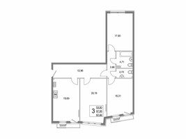 Планировка трехкомнатной(квартира) площадью 97.7 квадратных метров в “ЖК Эльйон”