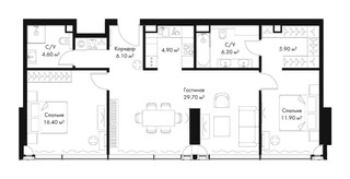 Планировка двухкомнатной(квартира) площадью 85.7 квадратных метров в “ЖК Слава”