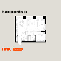 Планировка двухкомнатной(квартира) площадью 58 квадратных метров в “ЖК Матвеевский парк”
