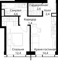 Планировка однокомнатной(квартира) площадью 37.8 квадратных метров в “ЖК Сити Бэй”
