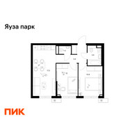 Планировка двухкомнатной(квартира) площадью 48.9 квадратных метров в “ЖК Яуза Парк (Мытищи)”